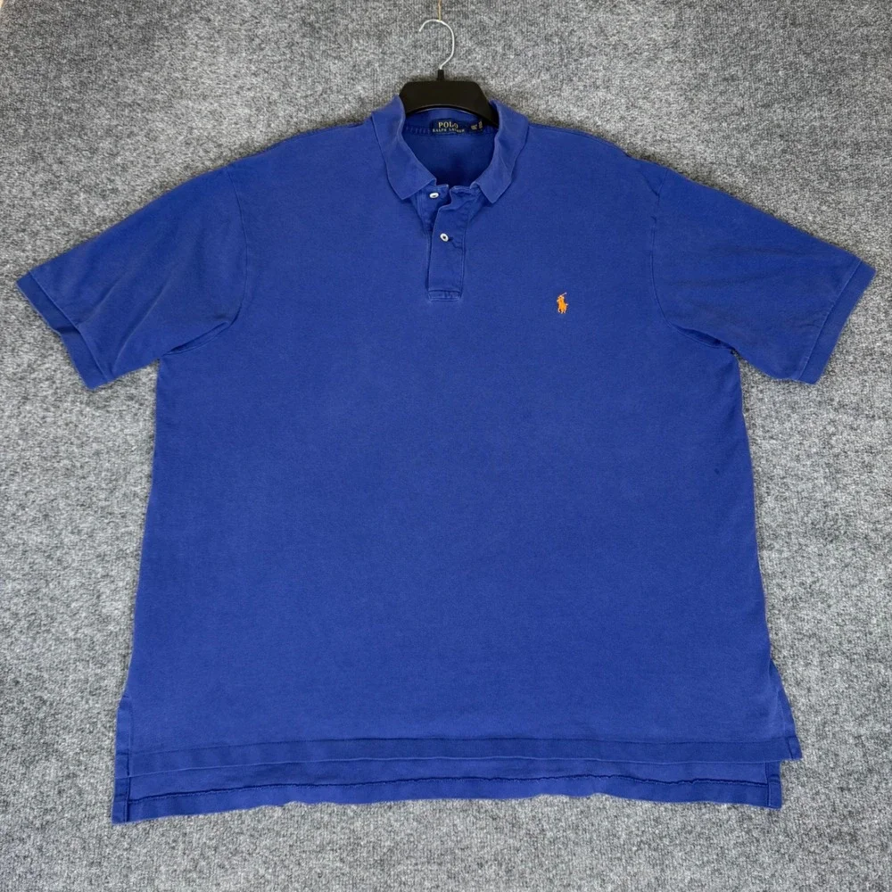 Polo Ralph Lauren Polo Shirt‎ Blue Short Sleeve Casual Orange Pony Men's 2XLT